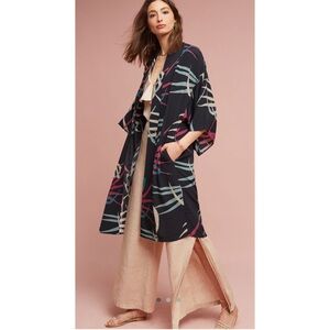 MAEVE | Anthropologie Kira Long Kimono Jacket in Navy Motif, Size M/L